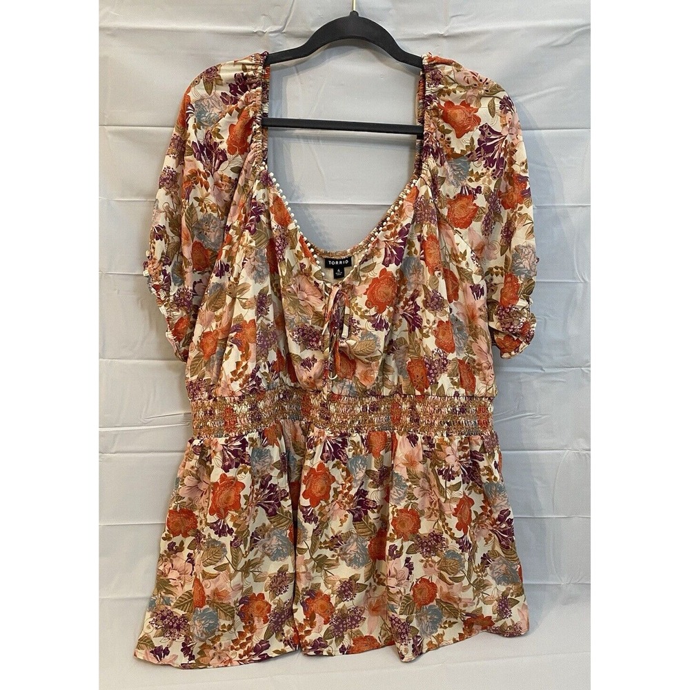 Torrid Floral Babydoll Shirt Elastic Waist Womens Plus Size‎ 4X